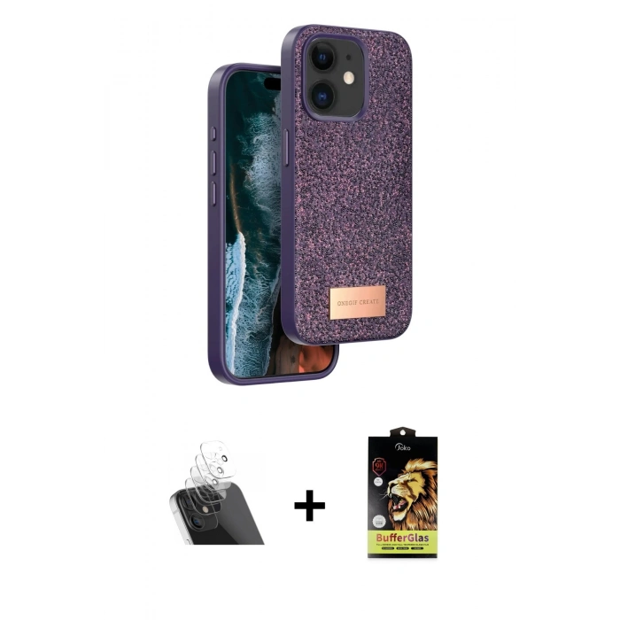 MARSİLYAN™- iPhone 11 Kılıf Vadi Klasik Serisi - Siyah Buffer Cam Ekran Koruyucu + Kamera Lens Koruma Cam - SF