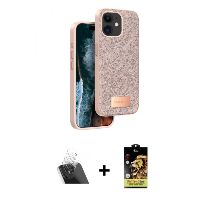 MARSİLYAN™- iPhone 11 Kılıf Vadi Klasik Serisi - Siyah Buffer Cam Ekran Koruyucu + Kamera Lens Koruma Cam - SF