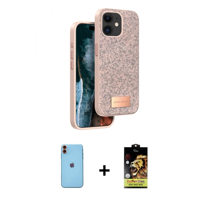 MARSİLYAN™- iPhone 11 Kılıf Vadi Klasik Serisi - Siyah Buffer Cam Ekran Koruyucu + Neon Fosforlu Kamera Lens - TU
