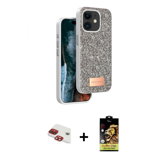 MARSİLYAN™- iPhone 11 Kılıf Vadi Klasik Serisi - Siyah Buffer Cam Ekran Koruyucu + Pers Alüminyum Kamera Lens - KI