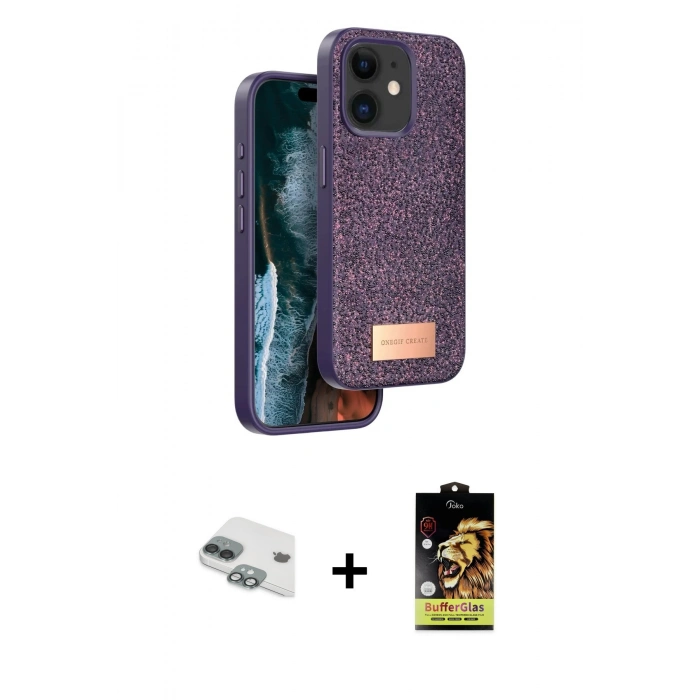MARSİLYAN™- iPhone 11 Kılıf Vadi Klasik Serisi - Siyah Buffer Cam Ekran Koruyucu + Pers Alüminyum Kamera Lens - YL