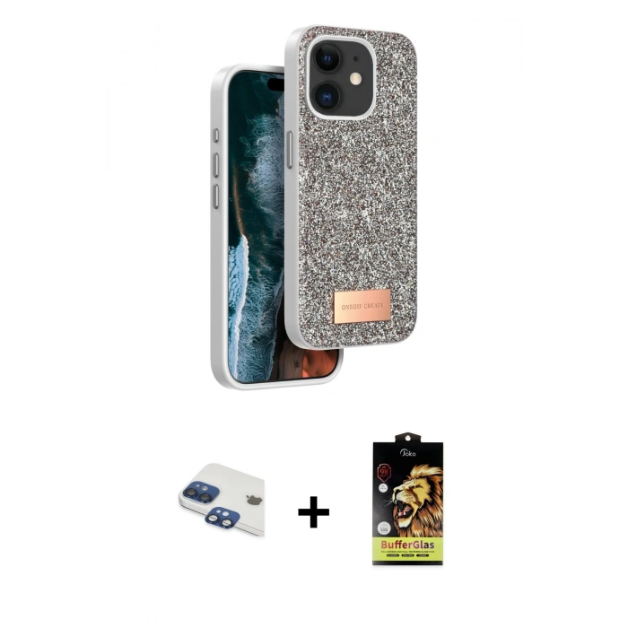 MARSİLYAN™- iPhone 11 Kılıf Vadi Klasik Serisi - Siyah Buffer Cam Ekran Koruyucu + Pers Alüminyum Kamera Lens - LT