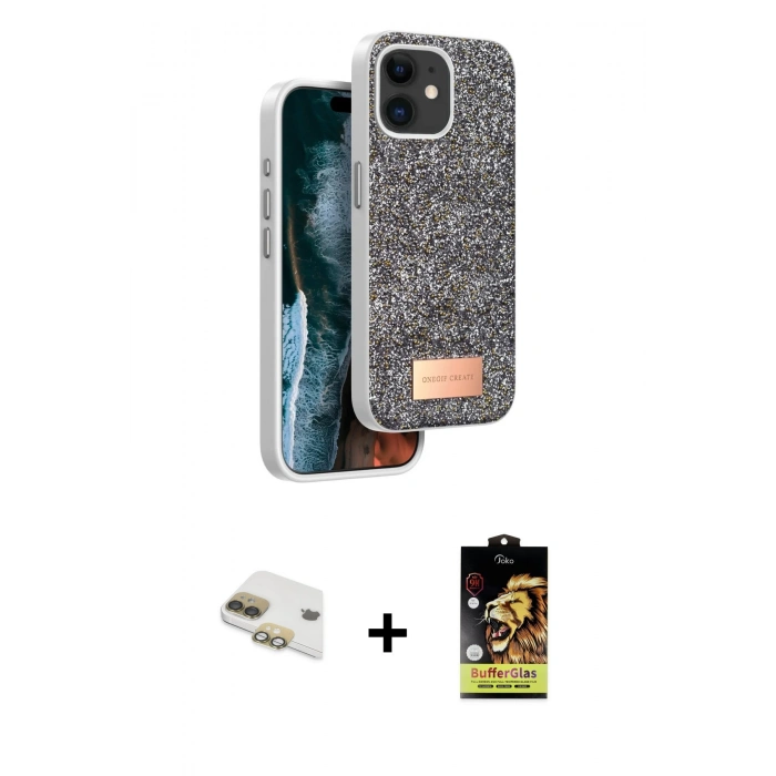 MARSİLYAN™- iPhone 11 Kılıf Vadi Klasik Serisi - Siyah Buffer Cam Ekran Koruyucu + Pers Alüminyum Kamera Lens - GD