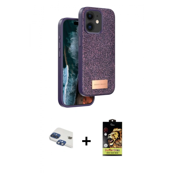 MARSİLYAN™- iPhone 11 Kılıf Vadi Klasik Serisi - Siyah Buffer Cam Ekran Koruyucu + Pers Alüminyum Kamera Lens - LT