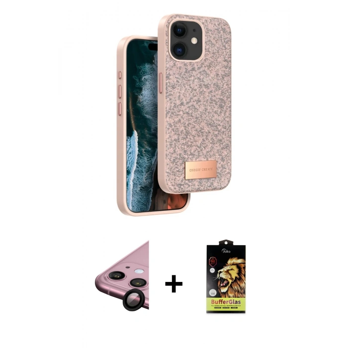 MARSİLYAN™- iPhone 11 Kılıf Vadi Klasik Serisi - Siyah Buffer Cam Ekran Koruyucu + Raze Metal Kamera Lens - SH
