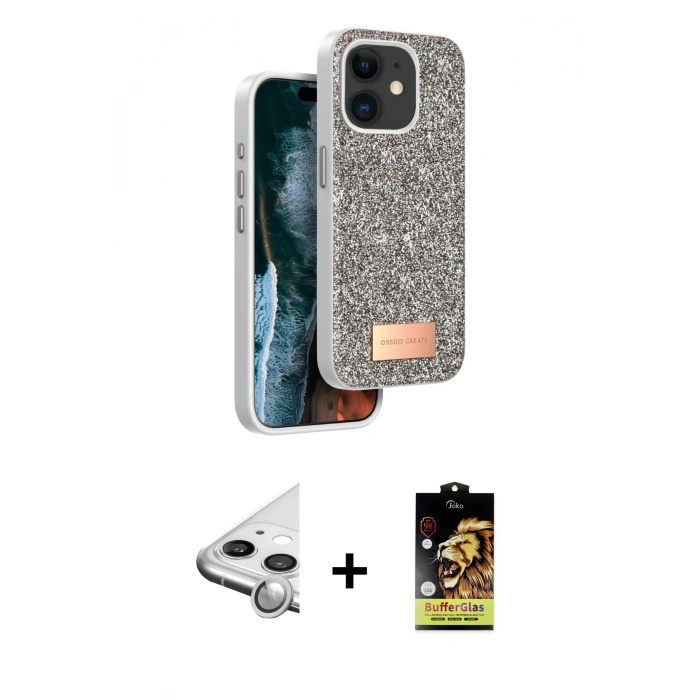 MARSİLYAN™- iPhone 11 Kılıf Vadi Klasik Serisi - Siyah Buffer Cam Ekran Koruyucu + Raze Metal Kamera Lens - GS