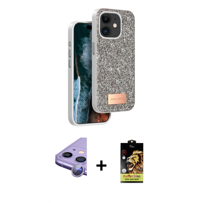 MARSİLYAN™- iPhone 11 Kılıf Vadi Klasik Serisi - Siyah Buffer Cam Ekran Koruyucu + Raze Metal Kamera Lens - MR