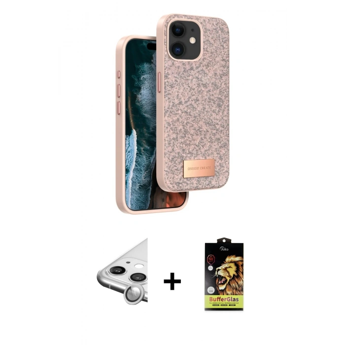 MARSİLYAN™- iPhone 11 Kılıf Vadi Klasik Serisi - Siyah Buffer Cam Ekran Koruyucu + Raze Metal Kamera Lens - GS