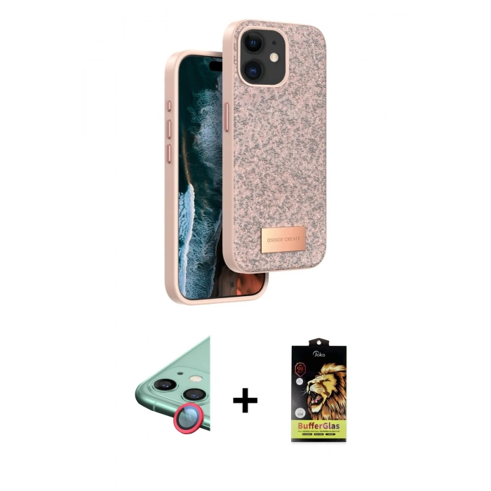 MARSİLYAN™- iPhone 11 Kılıf Vadi Klasik Serisi - Siyah Buffer Cam Ekran Koruyucu + Raze Metal Kamera Lens - KI