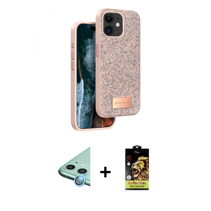 MARSİLYAN™- iPhone 11 Kılıf Vadi Klasik Serisi - Siyah Buffer Cam Ekran Koruyucu + Raze Metal Kamera Lens - MI