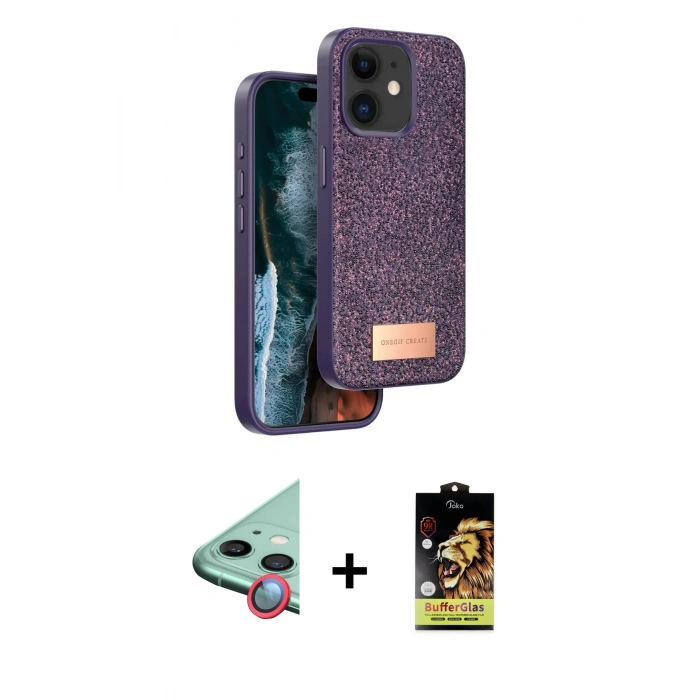MARSİLYAN™- iPhone 11 Kılıf Vadi Klasik Serisi - Siyah Buffer Cam Ekran Koruyucu + Raze Metal Kamera Lens - KI