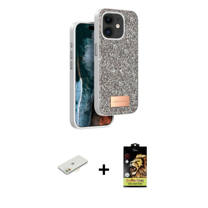 MARSİLYAN™- iPhone 11 Kılıf Vadi Klasik Serisi - Siyah Buffer Cam Ekran Koruyucu + Renkli Kamera Lens Koruma Cam - TU