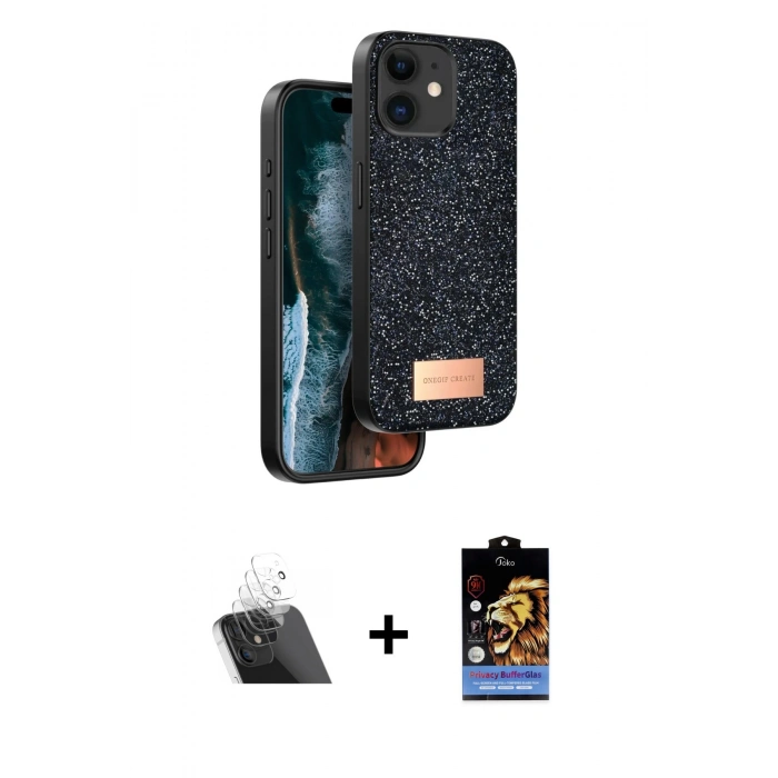 MARSİLYAN™- iPhone 11 Kılıf Vadi Klasik Serisi - Siyah Buffer Hayalet Cam Ekran Koruyucu + Kamera Lens Koruma Cam - SF