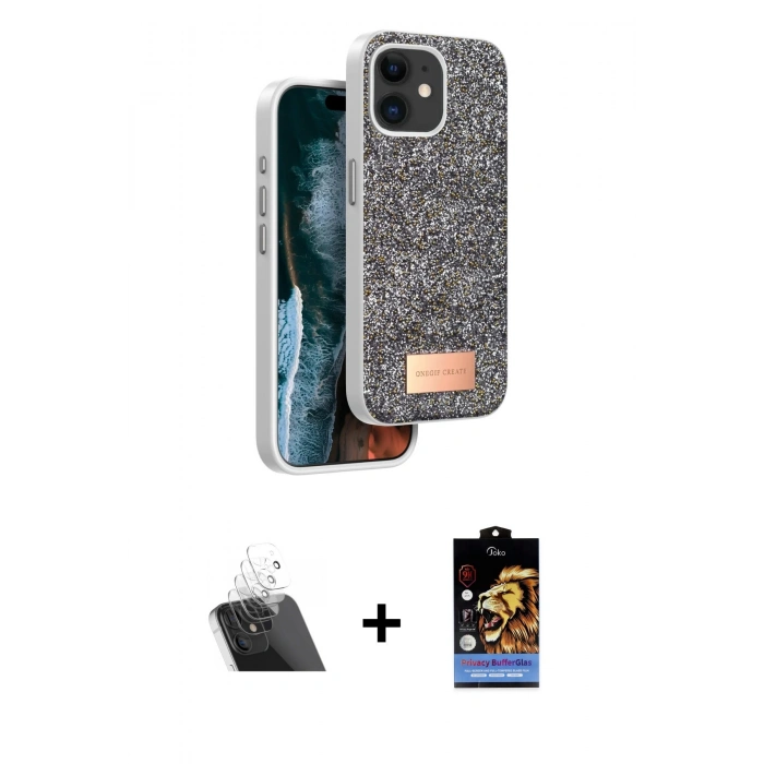 MARSİLYAN™- iPhone 11 Kılıf Vadi Klasik Serisi - Siyah Buffer Hayalet Cam Ekran Koruyucu + Kamera Lens Koruma Cam - SF