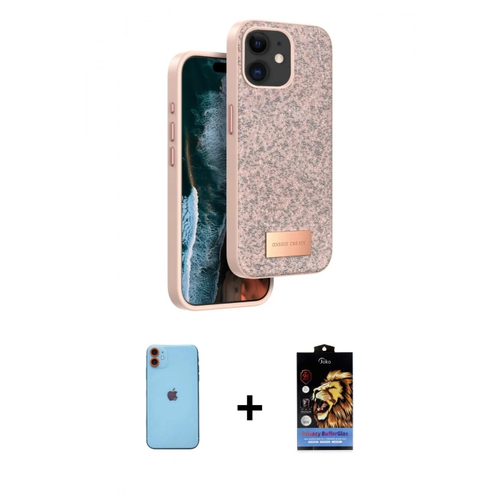 MARSİLYAN™- iPhone 11 Kılıf Vadi Klasik Serisi - Siyah Buffer Hayalet Cam Ekran Koruyucu + Neon Fosforlu Kamera Lens - TU