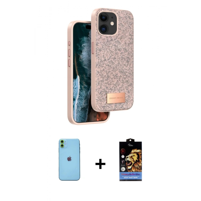 MARSİLYAN™- iPhone 11 Kılıf Vadi Klasik Serisi - Siyah Buffer Hayalet Cam Ekran Koruyucu + Neon Fosforlu Kamera Lens - YL