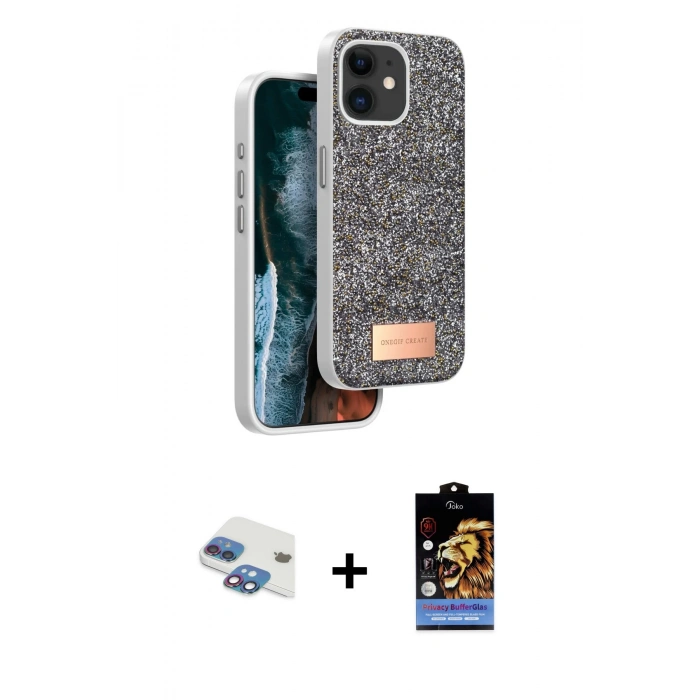 MARSİLYAN™- iPhone 11 Kılıf Vadi Klasik Serisi - Siyah Buffer Hayalet Cam Ekran Koruyucu + Pers Alüminyum Kamera Lens - GI