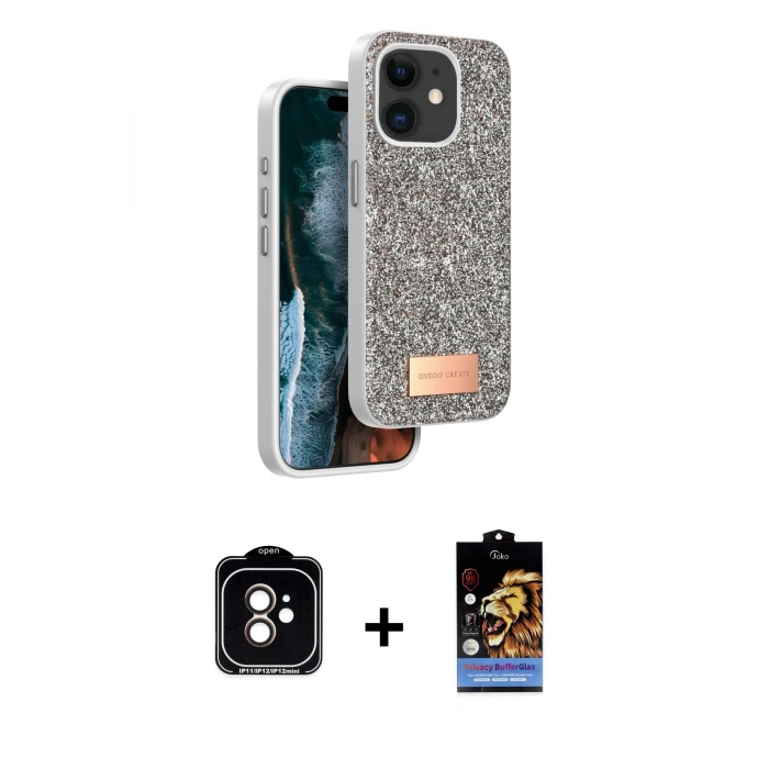 MARSİLYAN™- iPhone 11 Kılıf Vadi Klasik Serisi - Siyah Buffer Hayalet Cam Ekran Koruyucu + PVD Metal Kamera Lens - TU