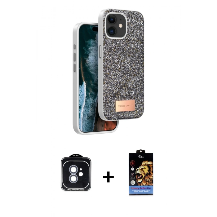 MARSİLYAN™- iPhone 11 Kılıf Vadi Klasik Serisi - Siyah Buffer Hayalet Cam Ekran Koruyucu + PVD Metal Kamera Lens - MI