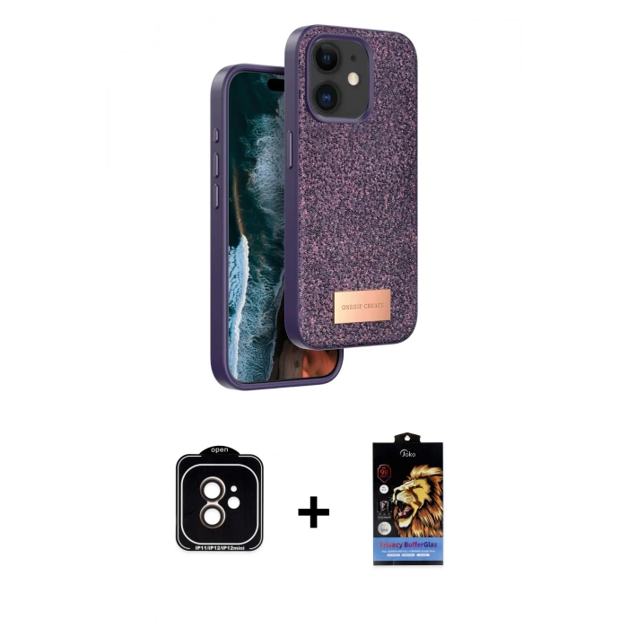 MARSİLYAN™- iPhone 11 Kılıf Vadi Klasik Serisi - Siyah Buffer Hayalet Cam Ekran Koruyucu + PVD Metal Kamera Lens - TU