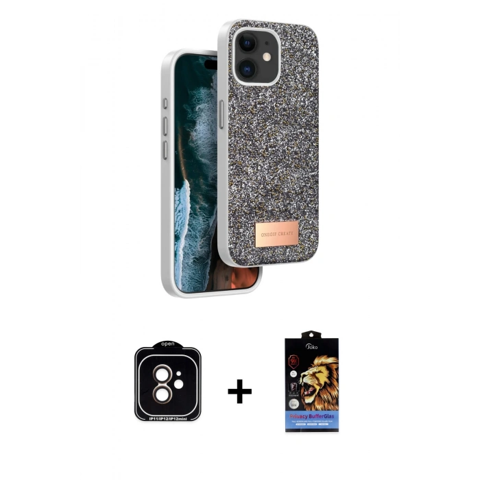 MARSİLYAN™- iPhone 11 Kılıf Vadi Klasik Serisi - Siyah Buffer Hayalet Cam Ekran Koruyucu + PVD Metal Kamera Lens - TU