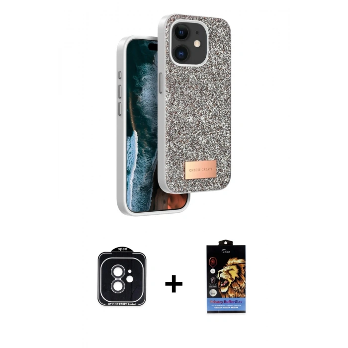 MARSİLYAN™- iPhone 11 Kılıf Vadi Klasik Serisi - Siyah Buffer Hayalet Cam Ekran Koruyucu + PVD Metal Kamera Lens - SH