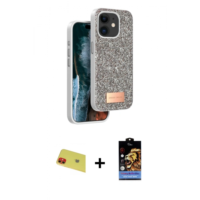 MARSİLYAN™- iPhone 11 Kılıf Vadi Klasik Serisi - Siyah Buffer Hayalet Cam Ekran Koruyucu + Rainbow Kamera Lens Koruma Cam - KI