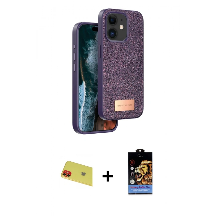 MARSİLYAN™- iPhone 11 Kılıf Vadi Klasik Serisi - Siyah Buffer Hayalet Cam Ekran Koruyucu + Rainbow Kamera Lens Koruma Cam - KI
