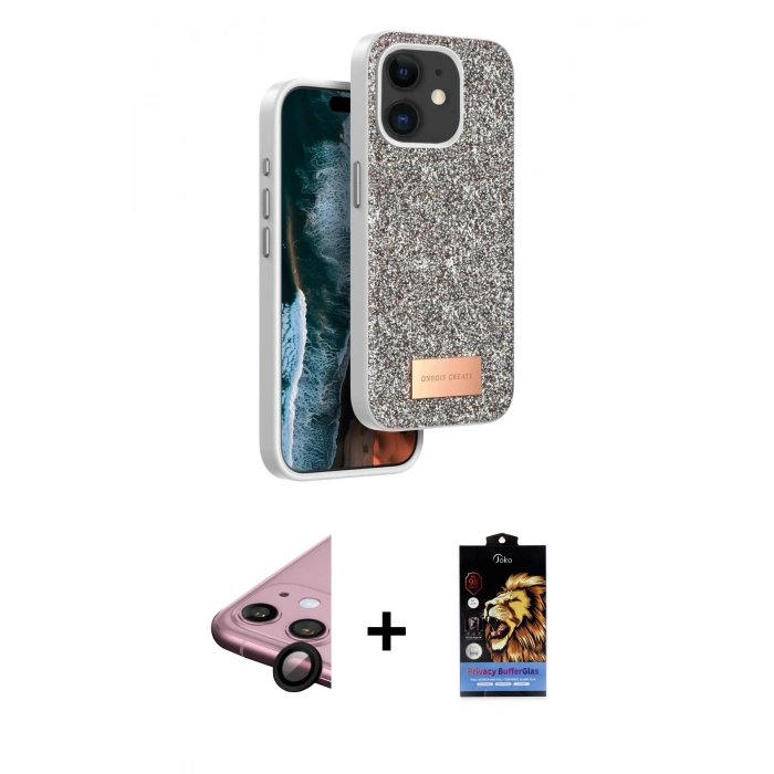 MARSİLYAN™- iPhone 11 Kılıf Vadi Klasik Serisi - Siyah Buffer Hayalet Cam Ekran Koruyucu + Raze Metal Kamera Lens - SH