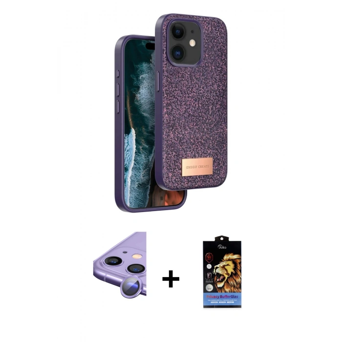 MARSİLYAN™- iPhone 11 Kılıf Vadi Klasik Serisi - Siyah Buffer Hayalet Cam Ekran Koruyucu + Raze Metal Kamera Lens - MR