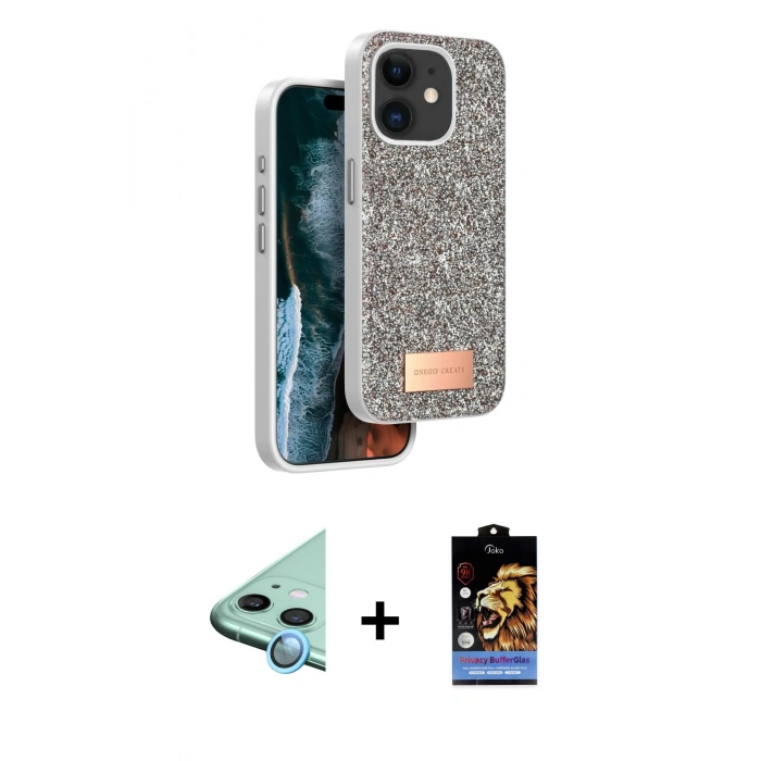 MARSİLYAN™- iPhone 11 Kılıf Vadi Klasik Serisi - Siyah Buffer Hayalet Cam Ekran Koruyucu + Raze Metal Kamera Lens - MI
