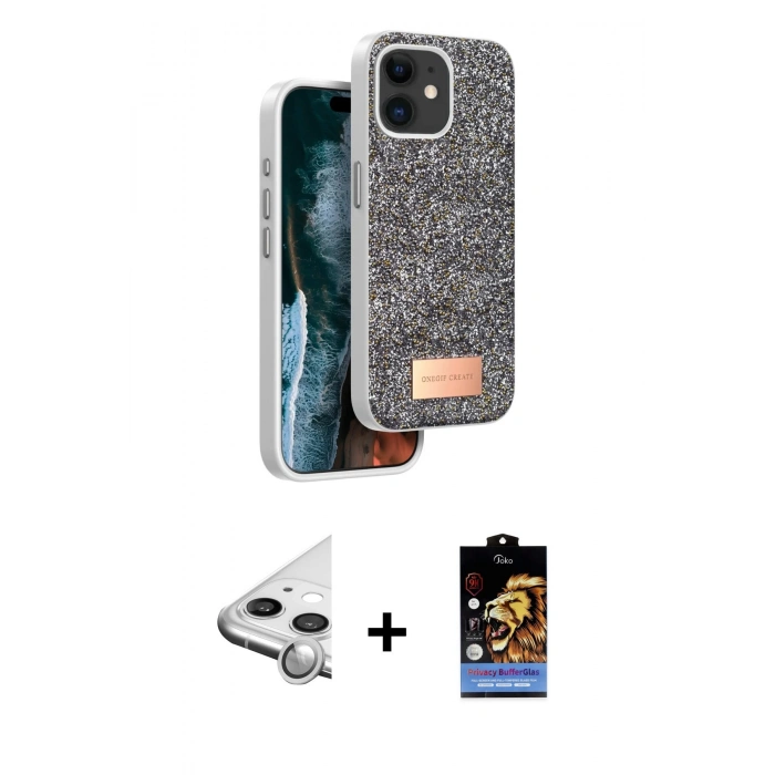 MARSİLYAN™- iPhone 11 Kılıf Vadi Klasik Serisi - Siyah Buffer Hayalet Cam Ekran Koruyucu + Raze Metal Kamera Lens - GS