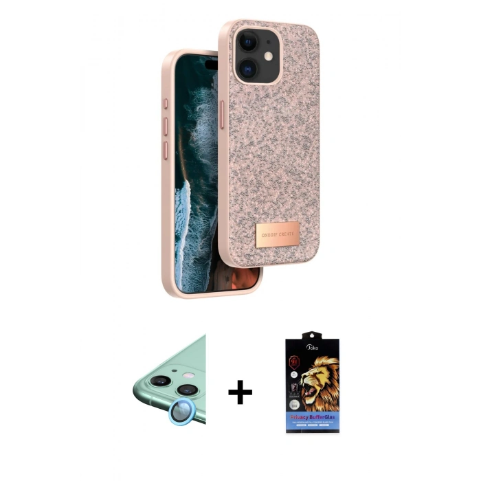 MARSİLYAN™- iPhone 11 Kılıf Vadi Klasik Serisi - Siyah Buffer Hayalet Cam Ekran Koruyucu + Raze Metal Kamera Lens - MI