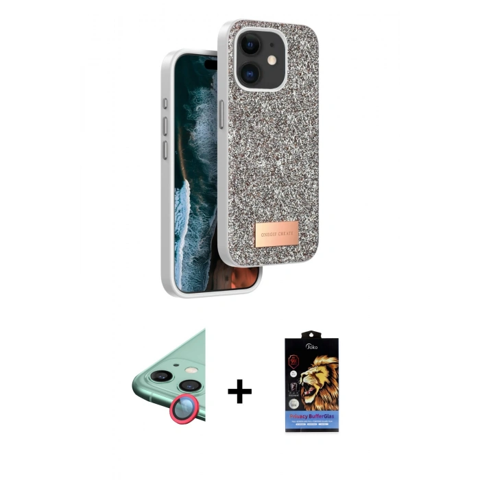 MARSİLYAN™- iPhone 11 Kılıf Vadi Klasik Serisi - Siyah Buffer Hayalet Cam Ekran Koruyucu + Raze Metal Kamera Lens - KI