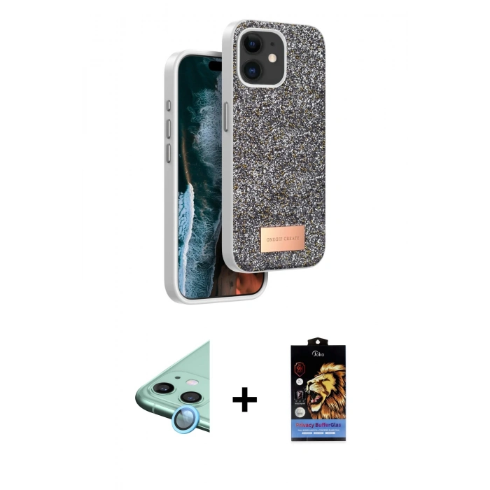 MARSİLYAN™- iPhone 11 Kılıf Vadi Klasik Serisi - Siyah Buffer Hayalet Cam Ekran Koruyucu + Raze Metal Kamera Lens - MI