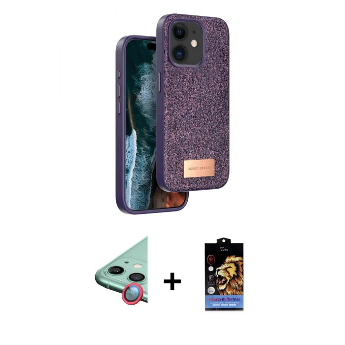 MARSİLYAN™- iPhone 11 Kılıf Vadi Klasik Serisi - Siyah Buffer Hayalet Cam Ekran Koruyucu + Raze Metal Kamera Lens - KI