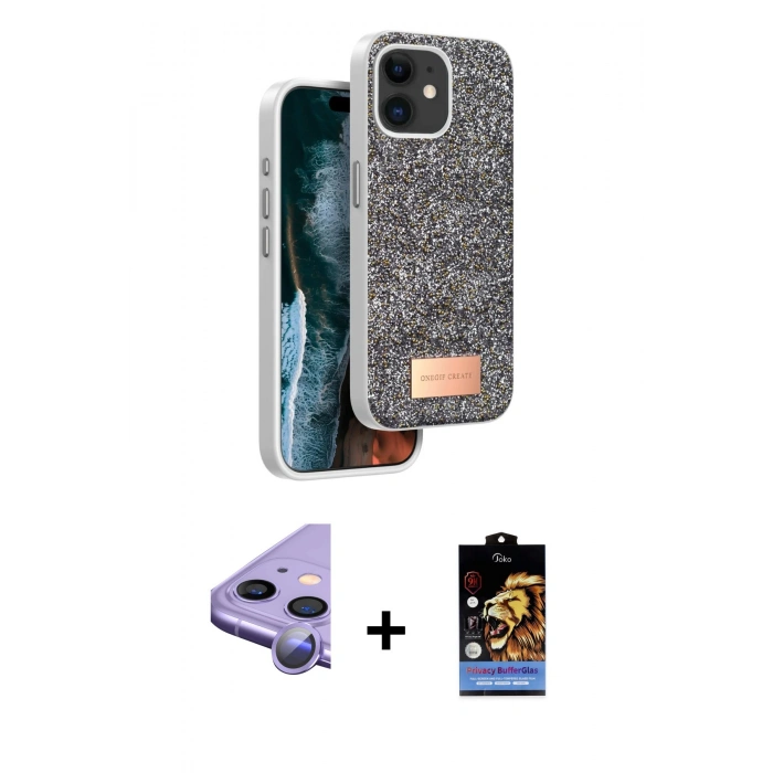 MARSİLYAN™- iPhone 11 Kılıf Vadi Klasik Serisi - Siyah Buffer Hayalet Cam Ekran Koruyucu + Raze Metal Kamera Lens - MR