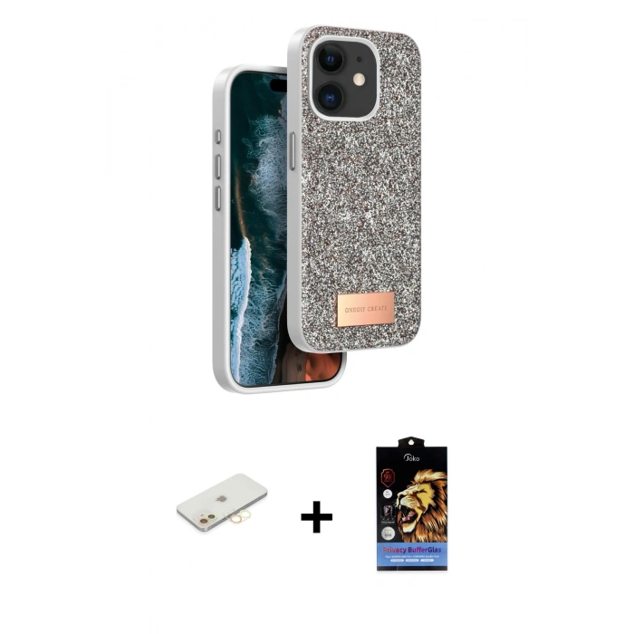 MARSİLYAN™- iPhone 11 Kılıf Vadi Klasik Serisi - Siyah Buffer Hayalet Cam Ekran Koruyucu + Renkli Kamera Lens Koruma Cam - SI