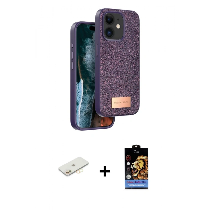 MARSİLYAN™- iPhone 11 Kılıf Vadi Klasik Serisi - Siyah Buffer Hayalet Cam Ekran Koruyucu + Renkli Kamera Lens Koruma Cam - SI