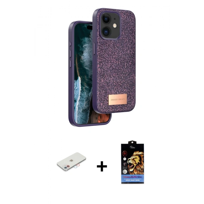 MARSİLYAN™- iPhone 11 Kılıf Vadi Klasik Serisi - Siyah Buffer Hayalet Cam Ekran Koruyucu + Renkli Kamera Lens Koruma Cam - PE