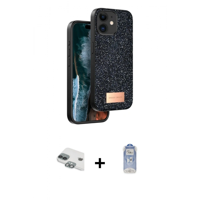 MARSİLYAN™- iPhone 11 Kılıf Vadi Klasik Serisi - Siyah Joko Magic 5D Cam + Pers Alüminyum Kamera Lens - YL