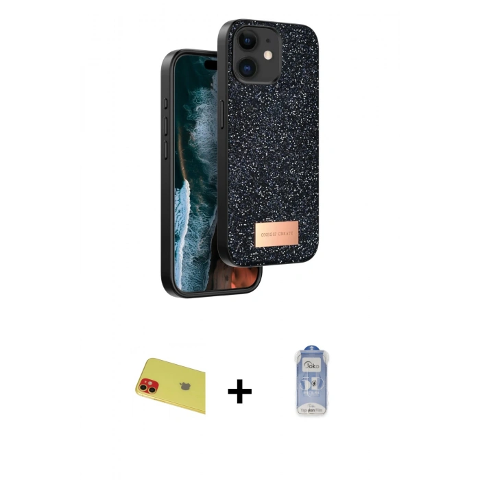 MARSİLYAN™- iPhone 11 Kılıf Vadi Klasik Serisi - Siyah Joko Magic 5D Cam + Rainbow Kamera Lens Koruma Cam - KI