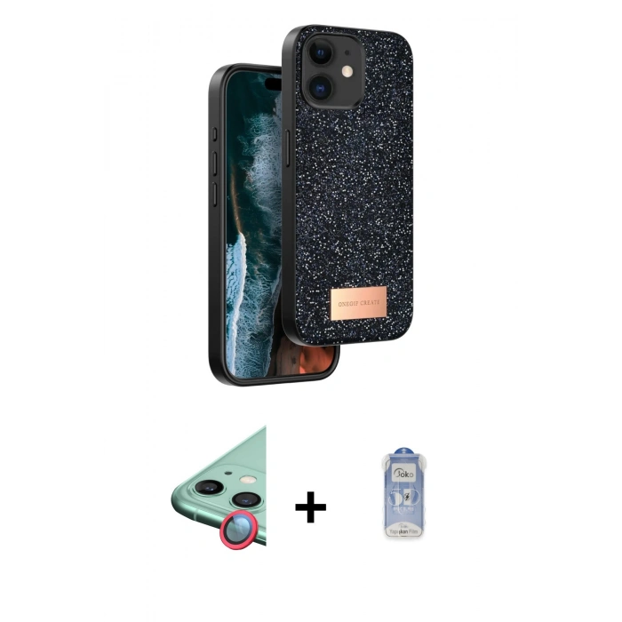 MARSİLYAN™- iPhone 11 Kılıf Vadi Klasik Serisi - Siyah Joko Magic 5D Cam + Raze Metal Kamera Lens - KI