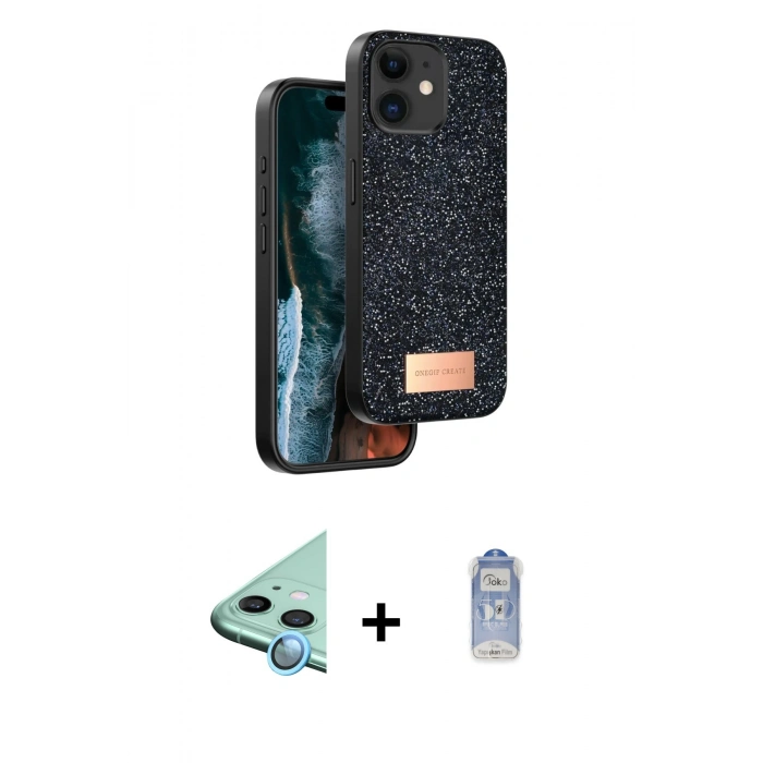 MARSİLYAN™- iPhone 11 Kılıf Vadi Klasik Serisi - Siyah Joko Magic 5D Cam + Raze Metal Kamera Lens - MI