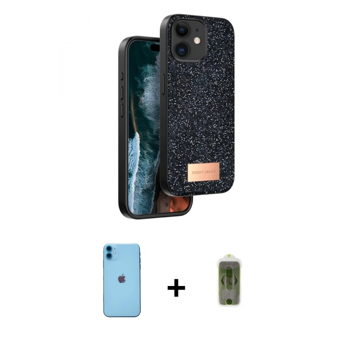 MARSİLYAN™- iPhone 11 Kılıf Vadi Klasik Serisi - Siyah Joko Magic 5D Hayalet Cam + Neon Fosforlu Kamera Lens - MI