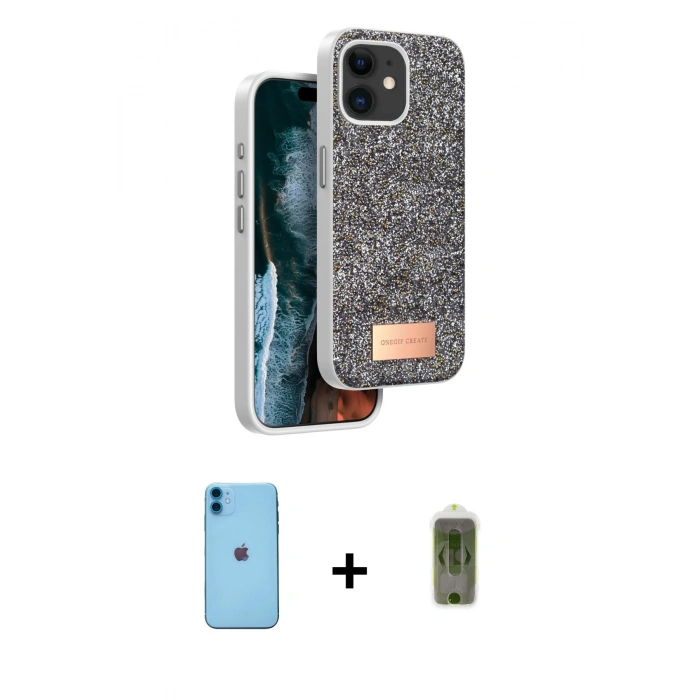 MARSİLYAN™- iPhone 11 Kılıf Vadi Klasik Serisi - Siyah Joko Magic 5D Hayalet Cam + Neon Fosforlu Kamera Lens - MI