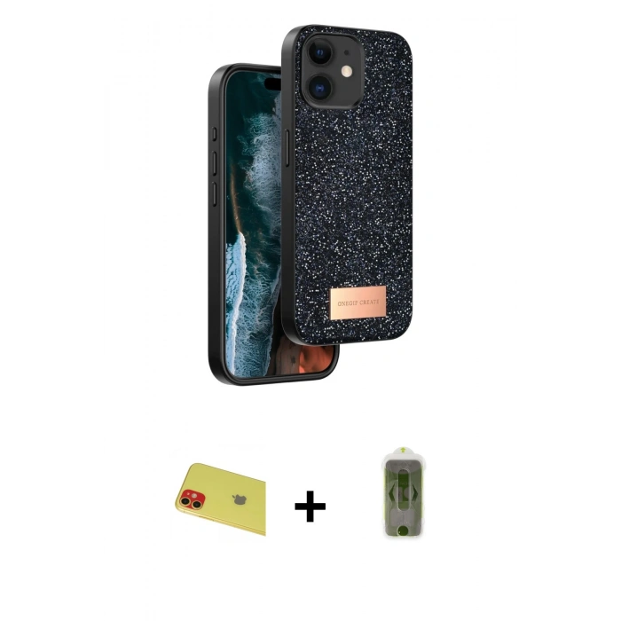 MARSİLYAN™- iPhone 11 Kılıf Vadi Klasik Serisi - Siyah Joko Magic 5D Hayalet Cam + Rainbow Kamera Lens Koruma Cam - KI