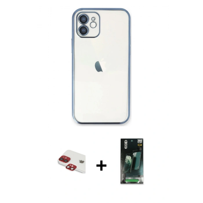 MARSİLYAN™- iPhone 11 Kılıf Vadi Minimal - Şeffaf 360 Full Body Arka Koruyucu + Kırmızı Pers Alüminyum Kamera Lens