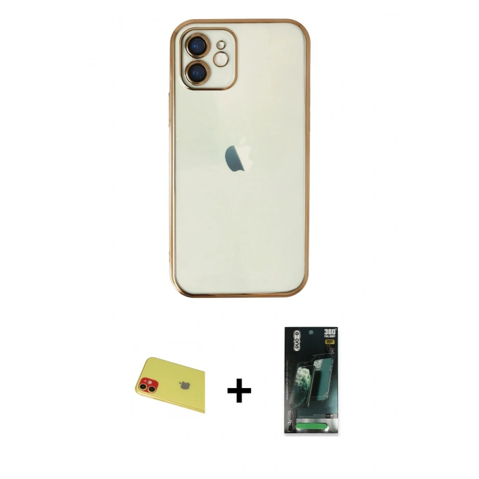 MARSİLYAN™- iPhone 11 Kılıf Vadi Minimal - Şeffaf 360 Full Body Arka Koruyucu + Rainbow Kamera Lens Koruma Cam - KI