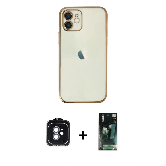 MARSİLYAN™- iPhone 11 Kılıf Vadi Minimal - Şeffaf 360 Full Body Arka Koruyucu + PVD Metal Kamera Lens - MI